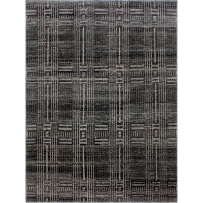 Hand Knotted Wool Striped Area Rug in Charcoal