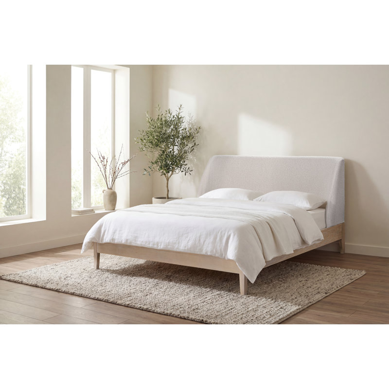 Cloey UPHOLSTERED KING BED IVORY BOUCLE SMOKE OAK, Ivory, King