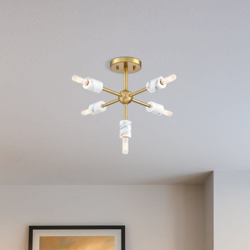 Plafonnier semi-encastré moderne Mid-Century 5 lumières en or brossé 16,5 po Maleeyah