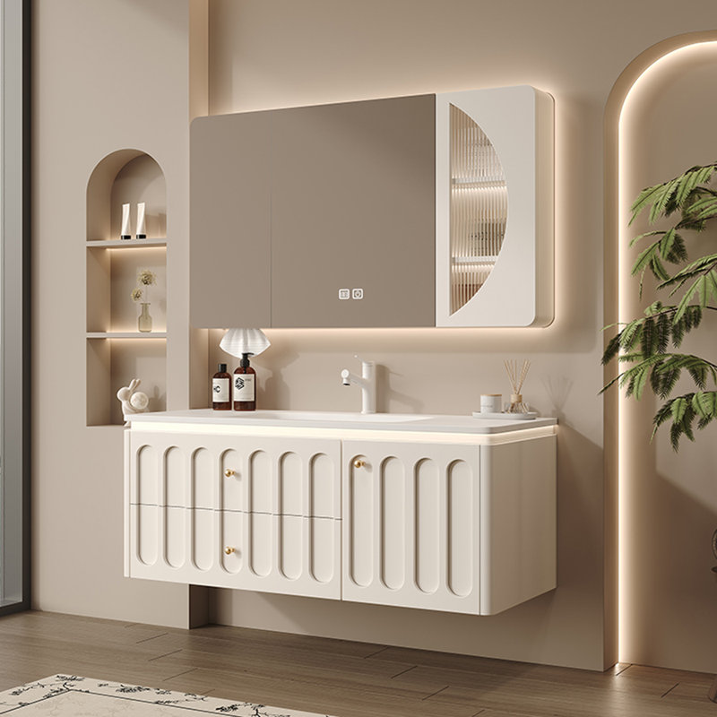 Armoire de salle de bain légère de luxe de style crème, H 19,6 po x l 51,1 po x P 19,6 po