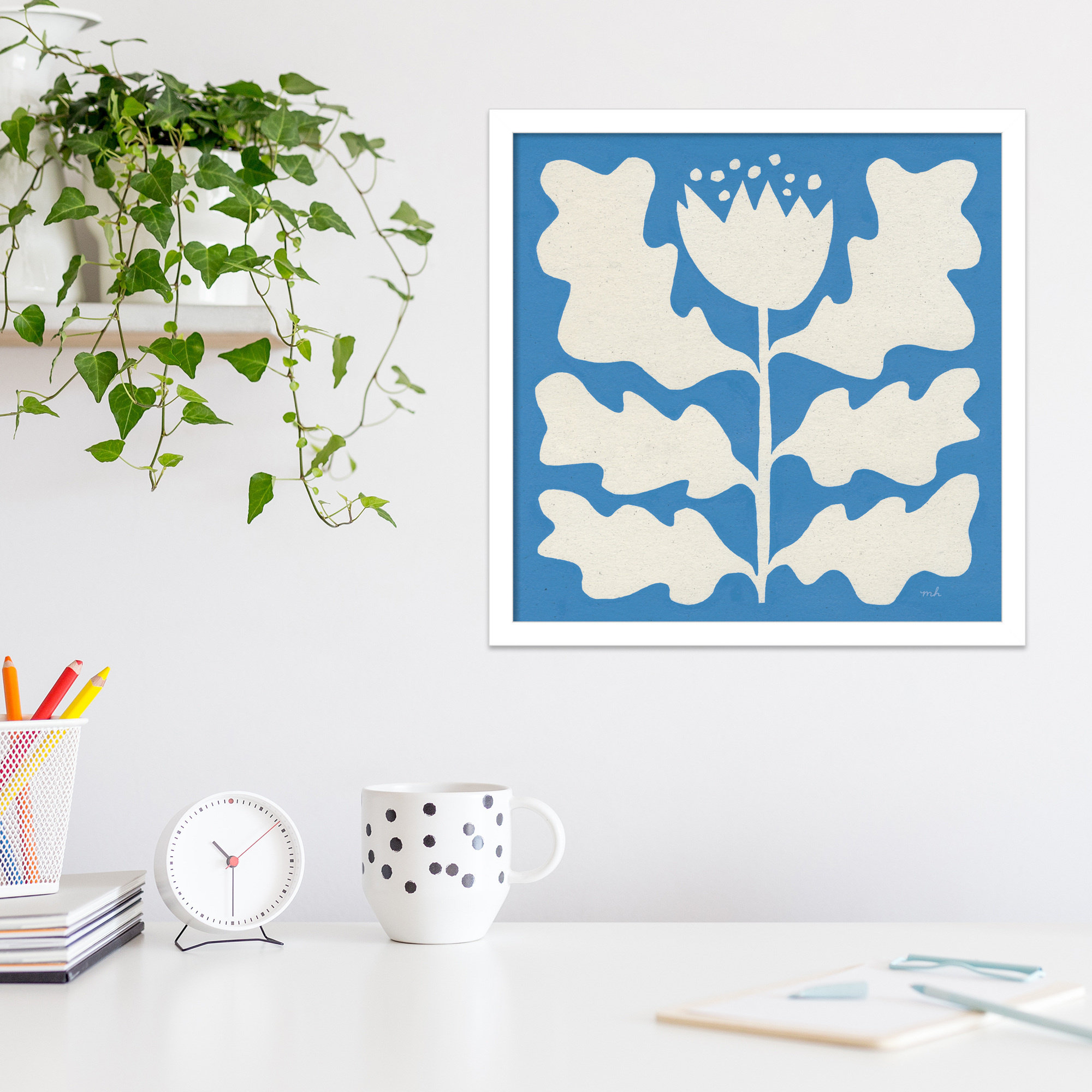 Delighted I Blue by Moira Hershey, 17" W x 17" H, White