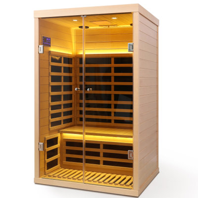 Deux personnes à la pruche - Infrarouge lointain, avant et gauche avec une bande à onde stable basse de 760 W, plaques chauffantes en cristal de carbone sans rayonnement, 8 15 minutes de réchauffement rapide, plage de température 77 à 149 degrés, spa