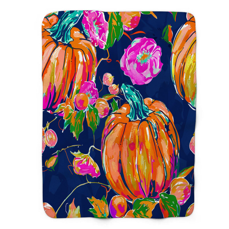 Motif de balise maritime - 1 pièce Sherpa Premium, L 50 po x L 60 po, Motifs floraux de citrouille