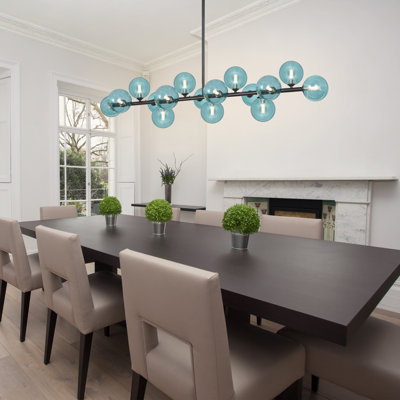Lustre moderne noir Sputnik à 16 lumières de 138 cm (54,33 pouces), lustre linéaire en verre pour salle à manger