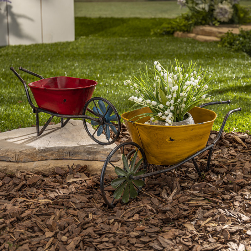 Metal Antique Wind Spinner Wheelbarrow Planters