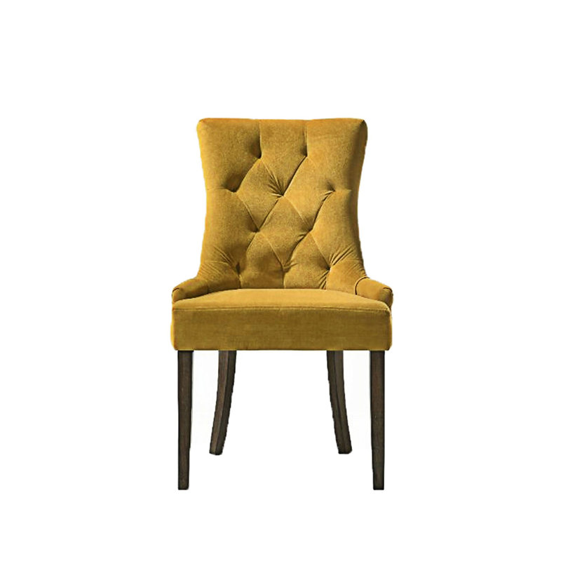 Ensemble de 2 chaises de salle à manger rembourrées en velours, jaune et espresso, Jaune