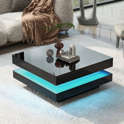 Design minimaliste avec lumières DEL enfichables 16 couleurs, table basse carrée à 2 niveaux
