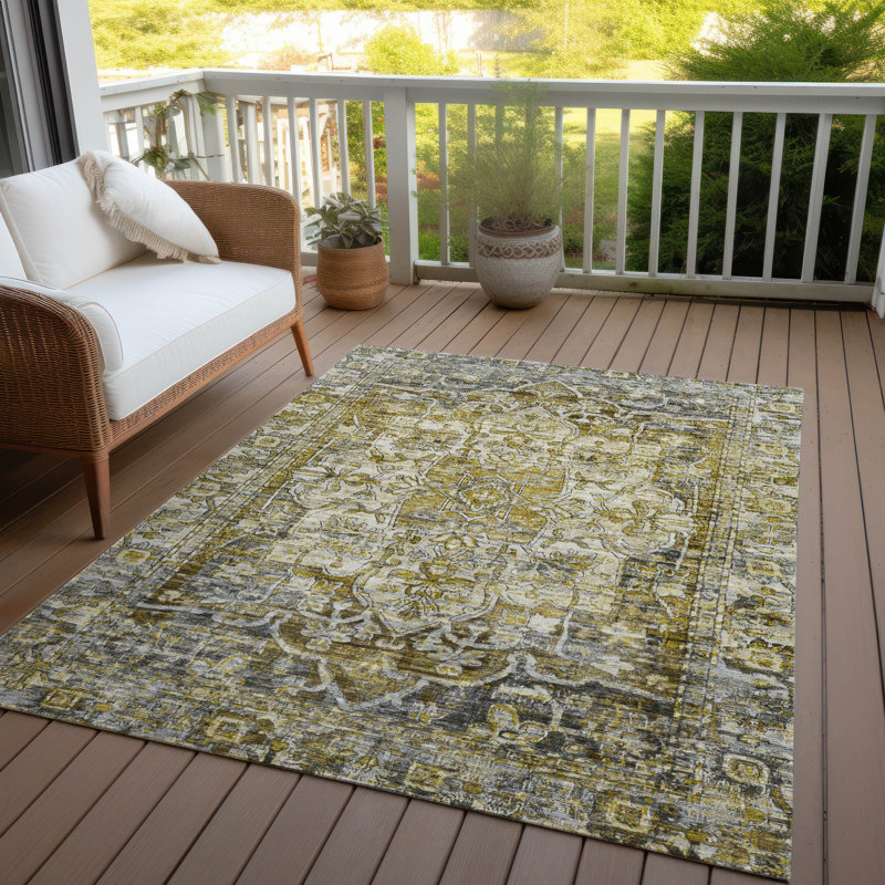 Tapis intérieur / extérieur lavable à la machine Xhevrie, Rectangle 10 pi x 14 pi