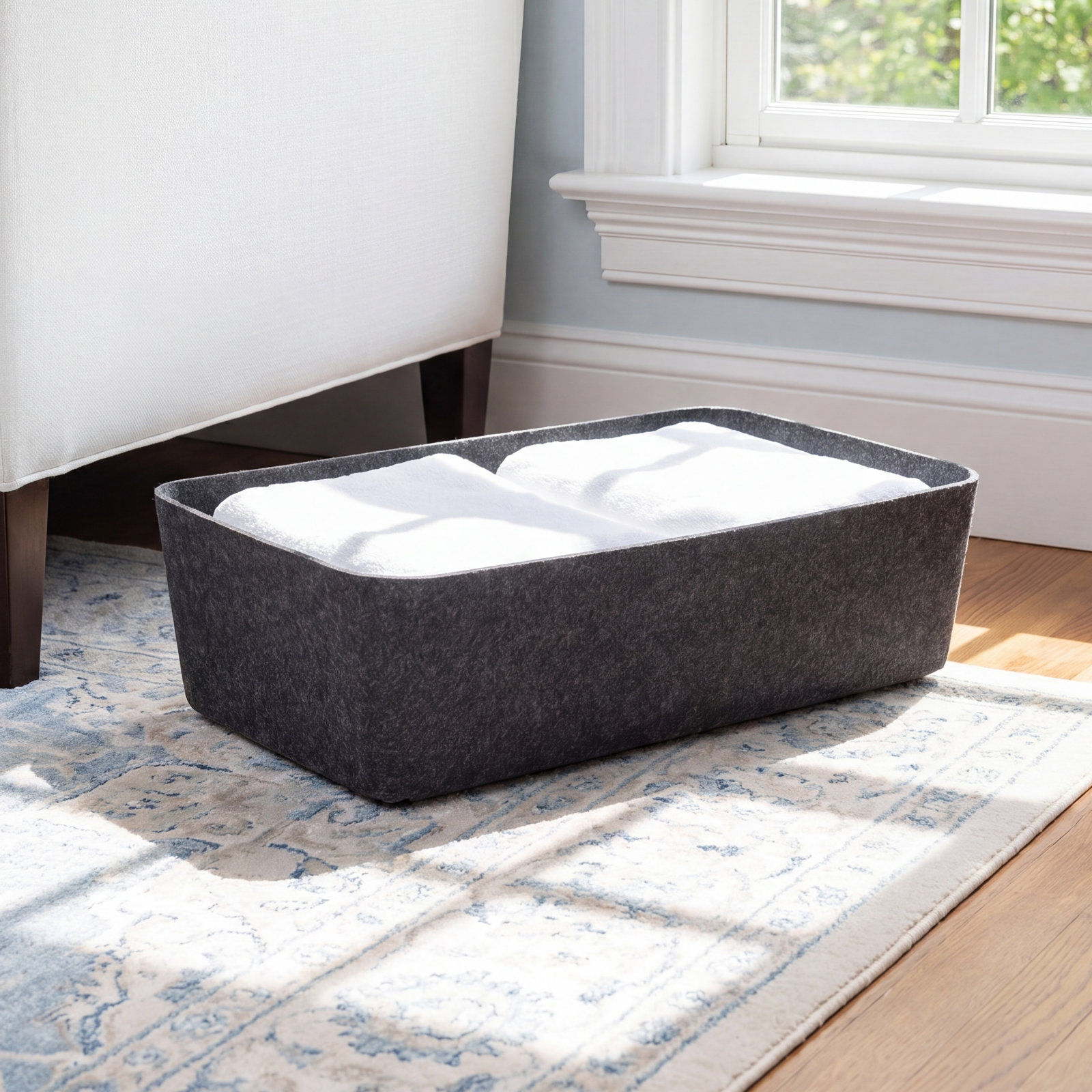 Sculpted Felt Wool Storage Bin, Carbon