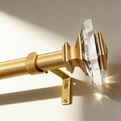 Adjustable Steel Curtain Rod With Crystal Finials, Gold Finish, Easy Installation Kit For Bedroom Living Room Windows 46 To 148 Inches