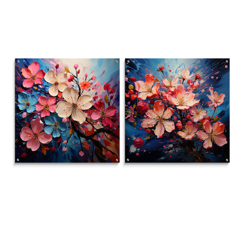 Pomme en fleurs Fauvist Delight II - ensemble de 2 peintures murales en acrylique, H 36 po x l 73 po
