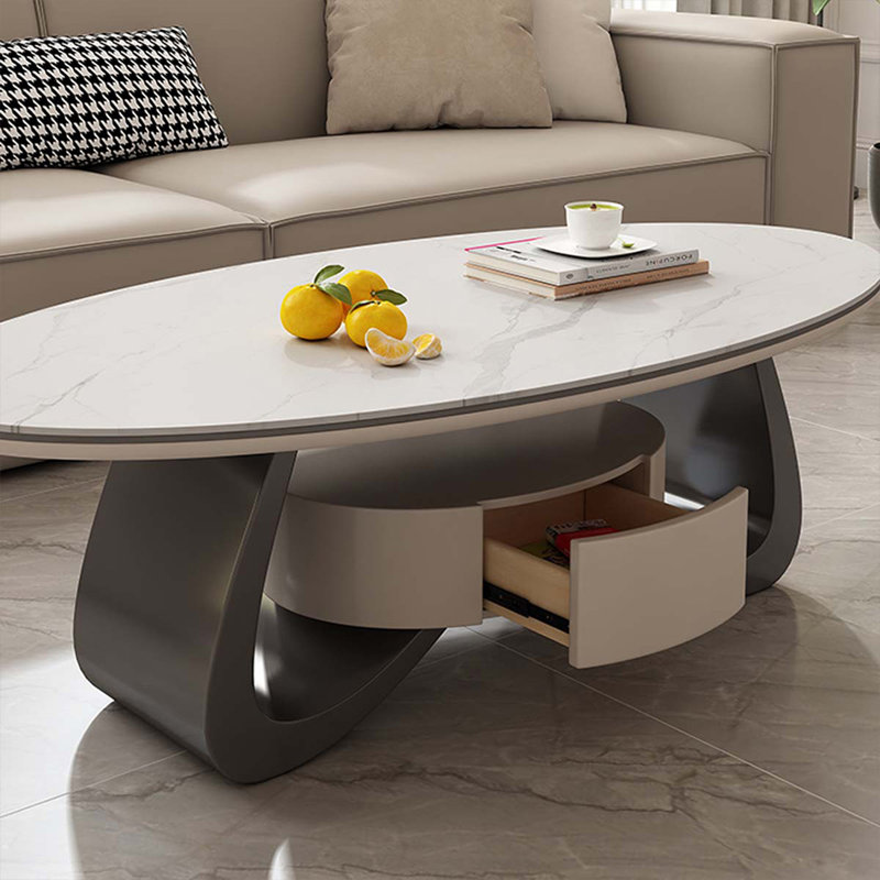 Table basse ovale en bois fritté gris, H 16,54 po x L 55,12 po x l 31,5 po