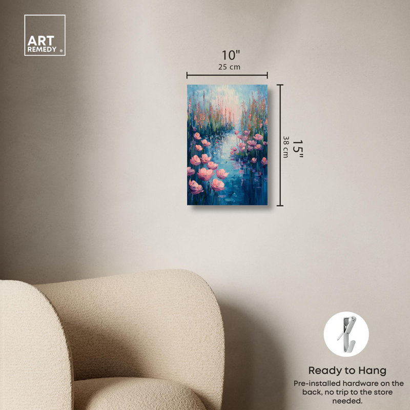 «Blooming Reflection Canvas Monet Coastal» par Art Remedy, H 15 po x l 10 po, Toile tendue