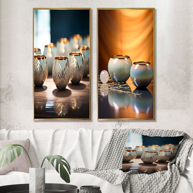 Serenades du Japon, ensemble d'art mural sur toile en verre, 2 pièces, H 40 po x l 41 po, Encadrement doré