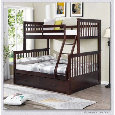 Twin Over Full Bunk Bed with Storage Drawers, Wooden Frame, Ladder, and Safety Guard Rails for Maximum Space Utilization