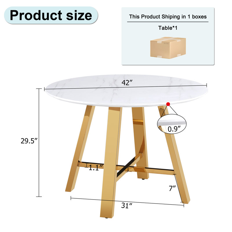 Modern Minimalist White - Patterned Circular Table: 42 - Inch MDF Desktop, Stainless Steel Legs, Dual - Use As Dining & Coffee Table, Ideal For Home And Office Spaces, Blending Style And Functionality