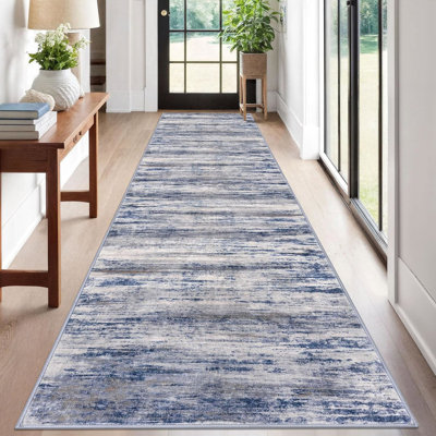 Modern Washable Rug Runner 2.6x12 Abstract Hallway Runer Rug Non-Slip Soft Indoor Long Rugs for Entryway Kitchen