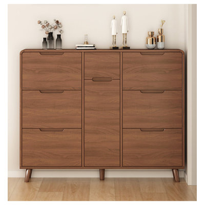 Retro Solid Wood Eco Board Entryway Cabinet Practical Slim Vertical Storage Furniture for Living Room Apartment