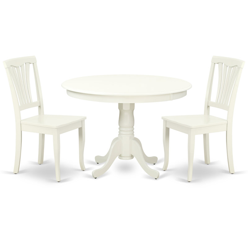 3 Piece Kitchen Table Set for Small Spaces Contains a Round Dining Room Table with Pedestal and 2 Dining Chairs, Linen White