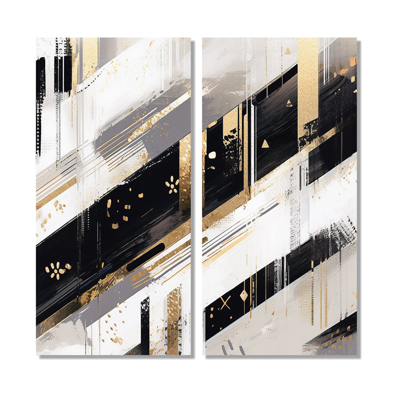 Rayures dorées noires audacieuses - impressions sur toile dorées 2 panneaux, 32" H x 32" W, Wrapped Canvas, Does Not Apply