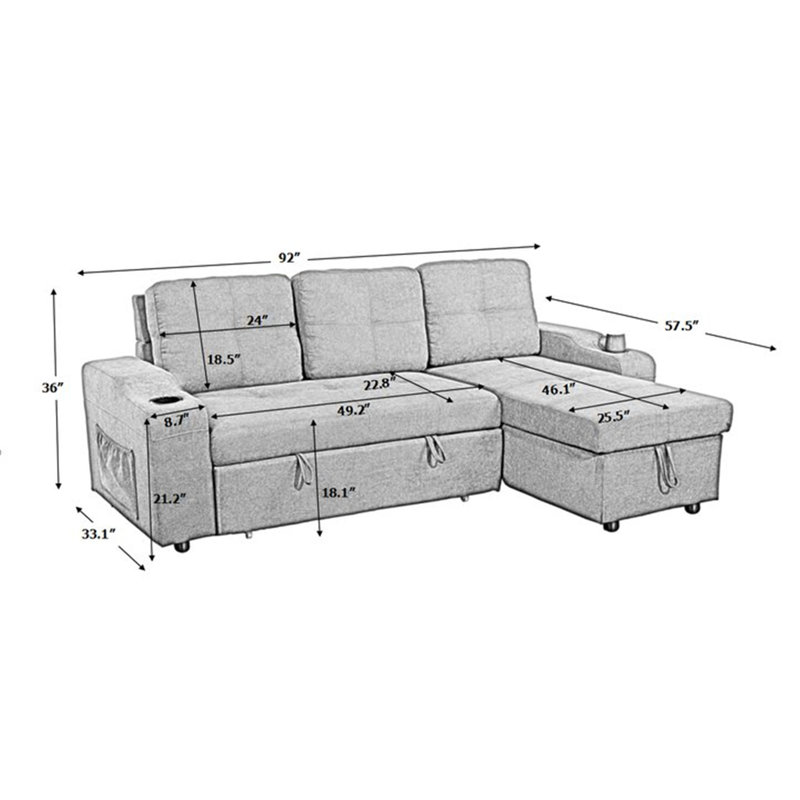 92'' Upholstered Sleeper Sofa, Sofa Bed, Couch, Dark Gray Polyester
