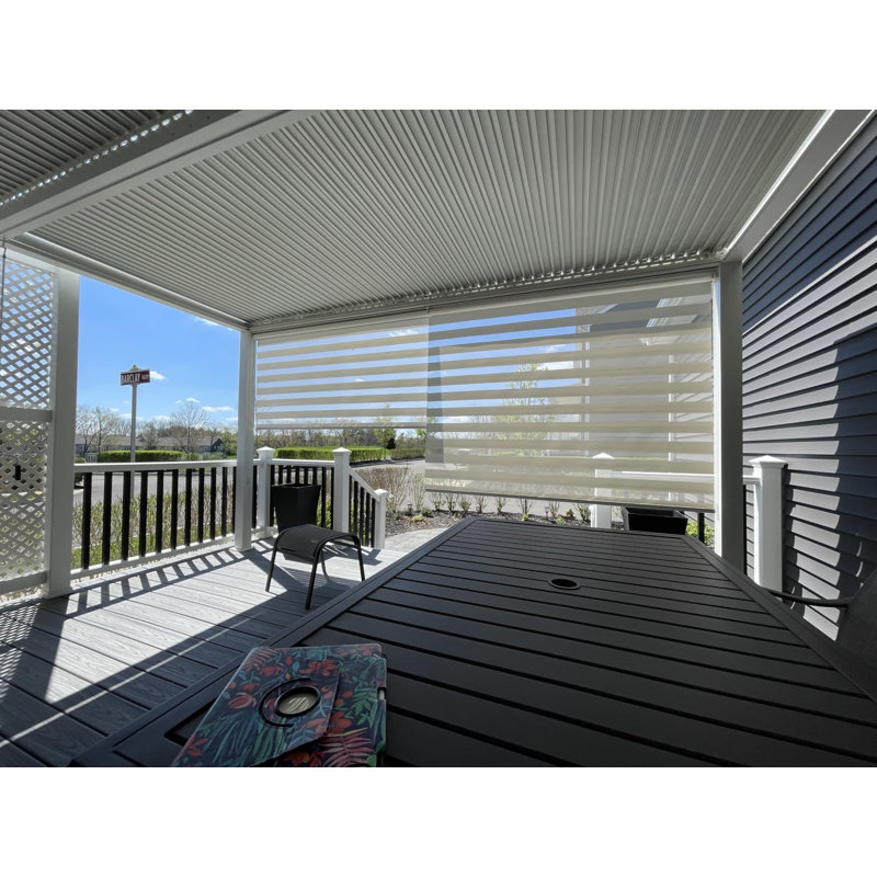 Aluminum Pergola with Roller Shade, 2 Short Side, 16' x 12', White