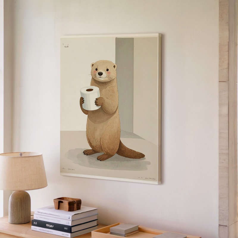 Illustration mignonne d'un ours tenant une tasse assise d'une manière décontractée, H 24 po x l 18 po