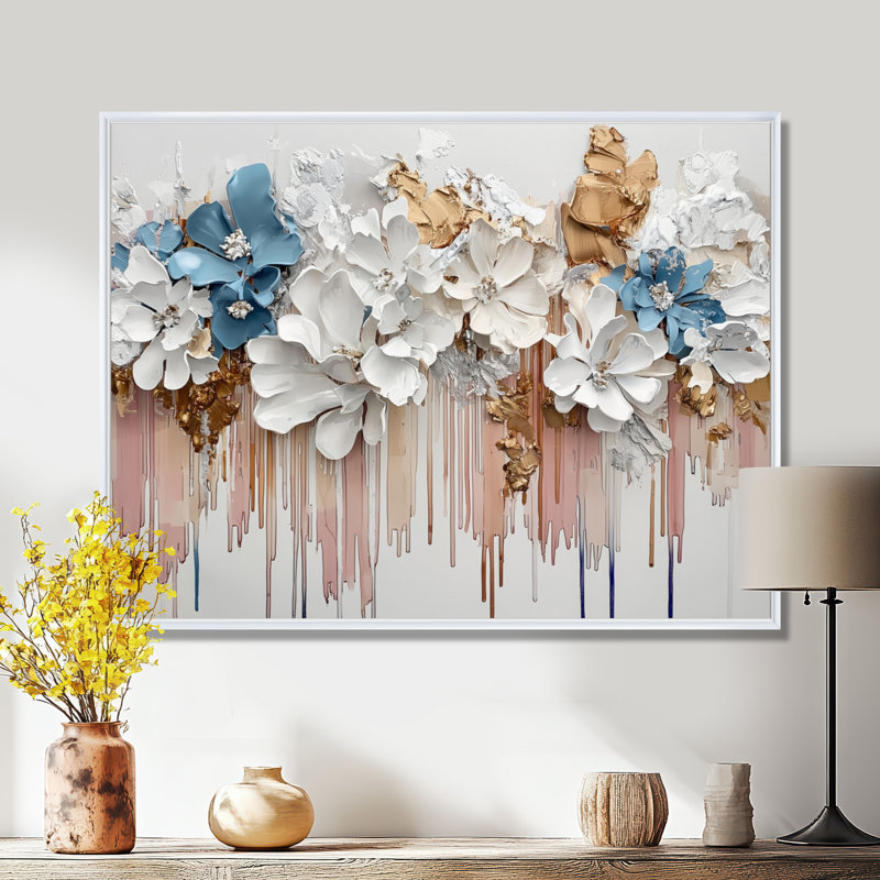 Jaacov - Floral Large Wall Decor, H 16 po x l 32 po, Floater Framed, Blanc