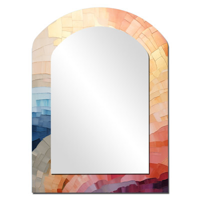 Minimalism Colors In Harmony II - Rainbow Asymmetrical Large Wall Mirror, Beige Arch Decorative Mirror, Printed Metal Art