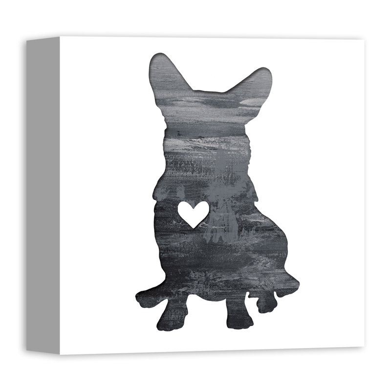 « ink silhouette corgi », reproduction d’impression sur toile tendue en gris, H 36 po x l 36 po