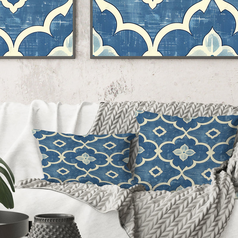 Coussin moderne bleu Modern Trellis, H 16 po x l 16 po