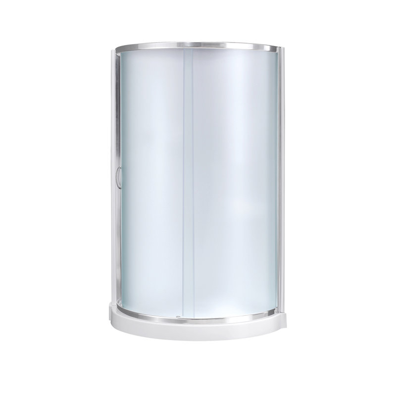 OVE Decors Breeze Framed Round Shower Kit w/ Frosted Glass, Base, Wall in Chrome Finish, 76" H x 34" W x 34 D