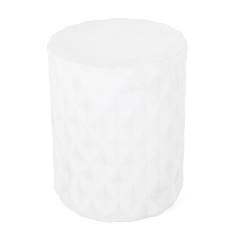 Lightweight Concrete Table, Geometric Pattern For Home, Construction, No Assembly, 15.69"w X 15.69"d 18.96"h Modern Side Touch, And Functional, Assembly Required, 18.96 In High, White Finish