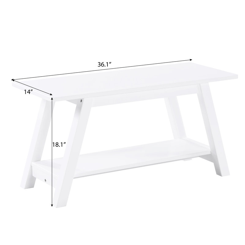 35.18-Inch Long Solid Wood Bench With Shelf - White Adds Style To Bedroom And Entryway In 18.5H X 35.18W 14D Attractive Feature