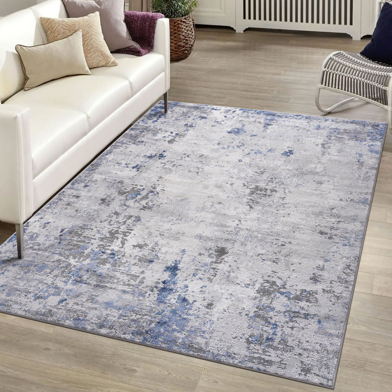 LOOM & LUXE Collection 5X7 Silver Abstract Non-Shedding Living Room Bedroom Dining Home Office Stylish And Stain Resistant Area Rug