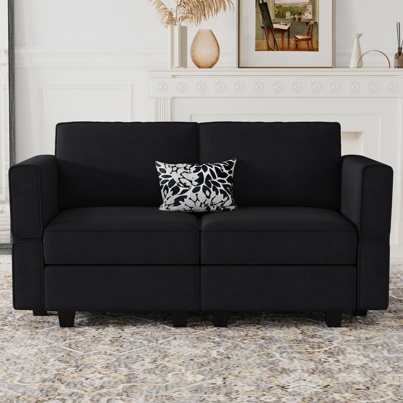Nakash 3-Piece Symmetrical Modular Sectional Loveseat Upholstered Velvet Storage Apartment 2-Seat Sofa, Black