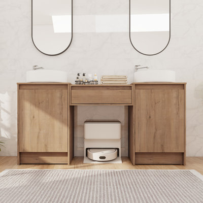 Meuble-lavabo double autoportant 72 po avec lavabo en céramique 72 po avec 2 portes, 1 tiroir et 2 tablettes réglables