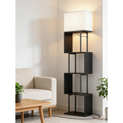 S-Shaped Floor Lamp With Shelves, Remote Control Dimmable LED With 3 Color Temperatures, 1-Hour Timer, Tall Corner Standing Lamp For Living Room, Bedroom, And Office