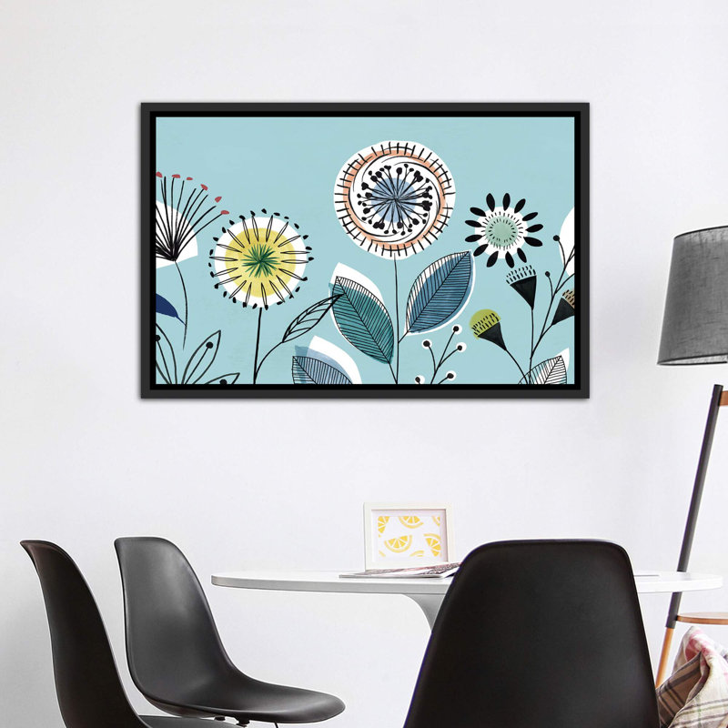 «Scandi Florals I» par Isabelle Z - impression d'art graphique, Toile avec cadre noir patiné, H 40 po x l 60 po x 1,5 po