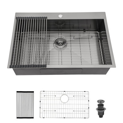 Logmey 22'' W Single Bowl Stainless Steel Drop-In Kitchen Sink with 1 Faucet Hole