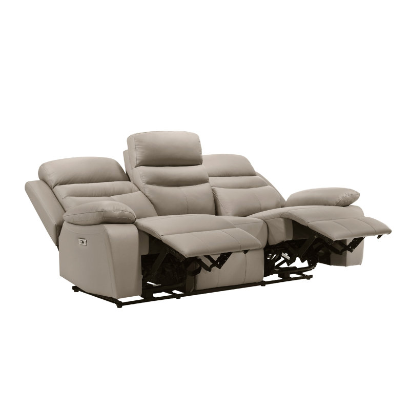 Canapé inclinable double en cuir fleur Hanna, 87 po Hanna, Brun latté, Électrique - Bouton-poussoir