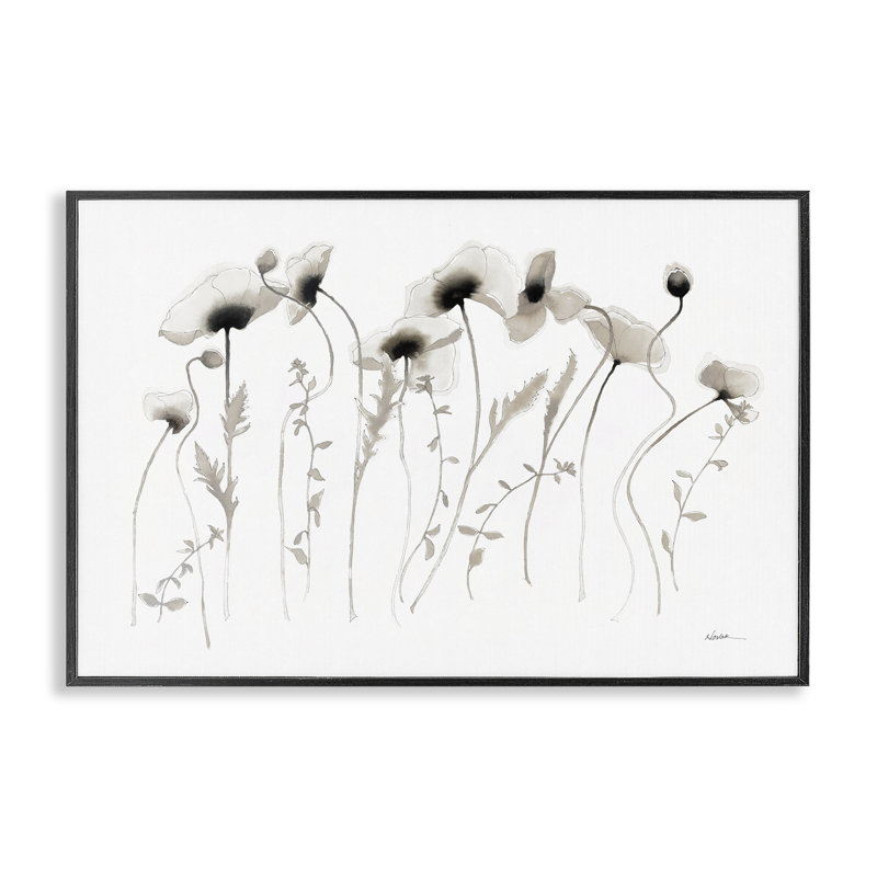 Branches de coquelicots blanches par Shirley Novak bg-031, Giclée encadrée noir minuit, H 16 po x l 24 po
