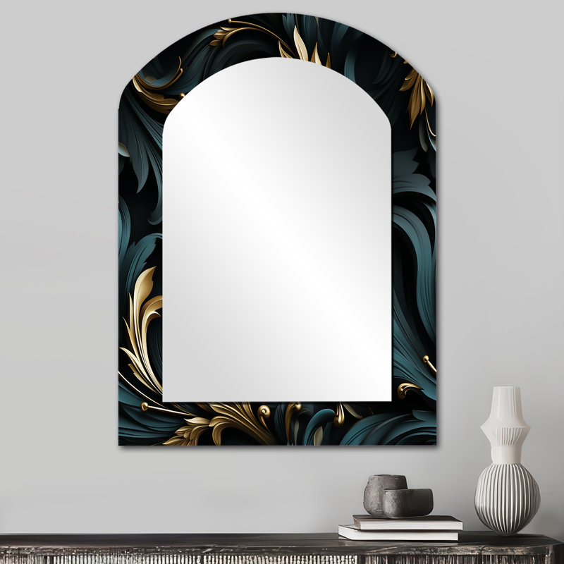 Paisley noir et or élégant ébène - grand miroir mural à motif cachemire, miroir unique asymétrique glam, 34 po x 25 po