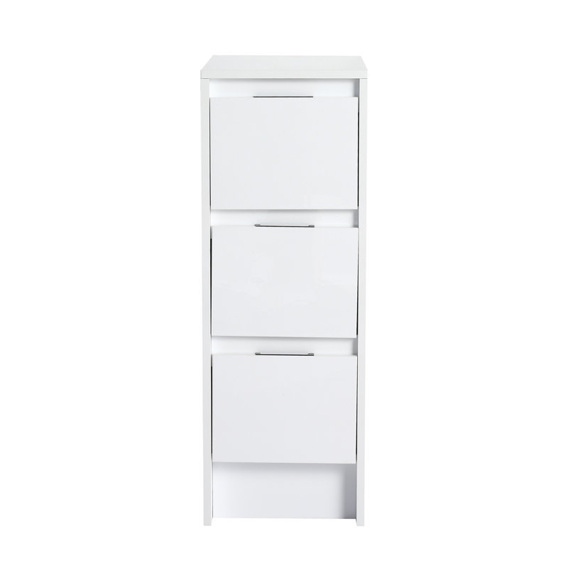 Armoire de rangement de salle de bain autoportante 12 po, 3 tiroirs à fermeture douce, blanc brillant (emballage KD)