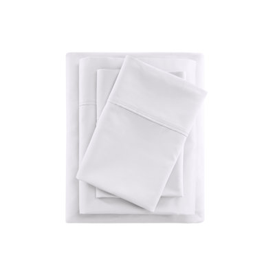 Ensemble de draps 4 pièces Queen en mélange de coton rafraîchissant avec poches profondes - Blanc, tissage satiné 600 fils