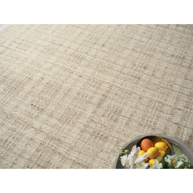 Desi hand-knotted Wool Light Silver Area Rug, Rectangle 8' x 10', Light Beige