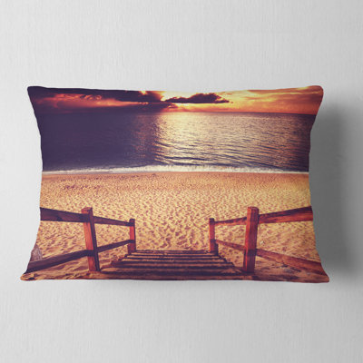 Bridge Wooden Boardwalk over Clear Waters Lumbar Pillow