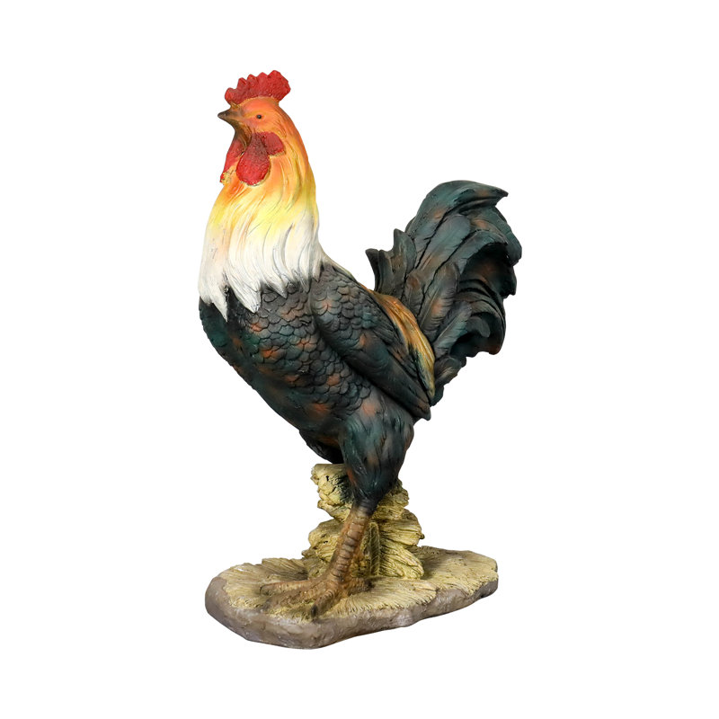 22.4" Multicolor Concrete Rooster Garden Statue