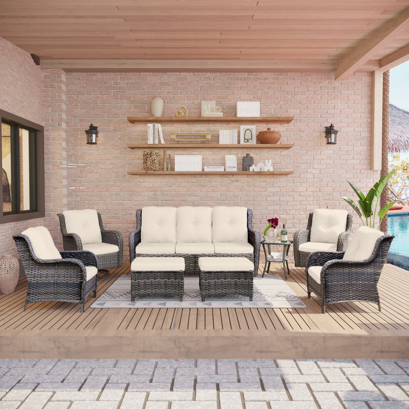 Anahit 9 - Person Patio Conversation Set with Cushions, Beige