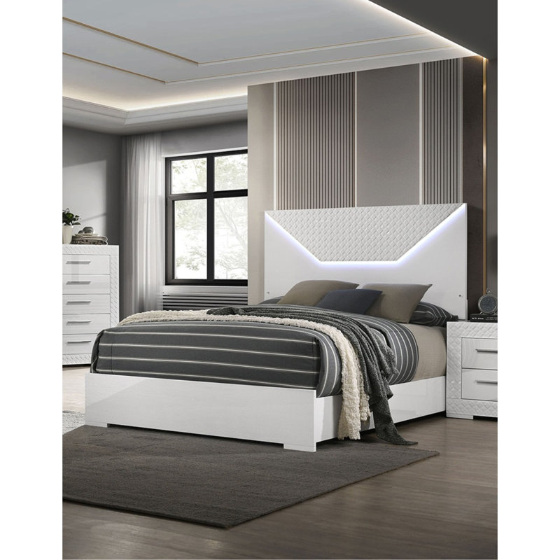 Tête de lit blanche avec meuble pour chambre à coucher 1pc, Grand lit